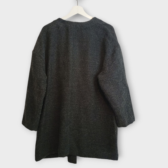 Pure Jill Coat Women Large Petite Gray Bouclé Wool Blend Open Chore Basic Jacket - Picture 2 of 8